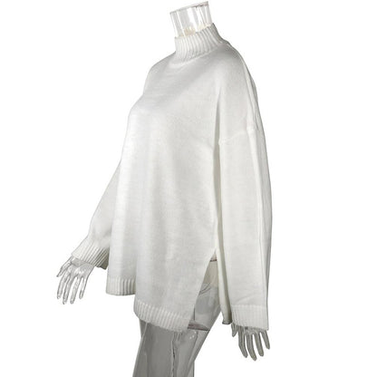 New Popular trade fashion women's clothing autumn and winter pullover long-sleeved loose sweater solid color turtleneck knitted sweater women