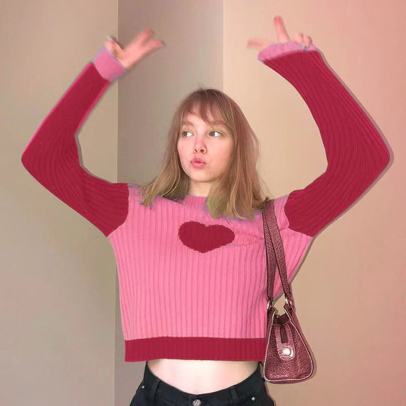 New fashion women's clothing autumn and winter contrasting colors versatile slim-fitting sweater top women's crew neck long-sleeved inner knitted sweater