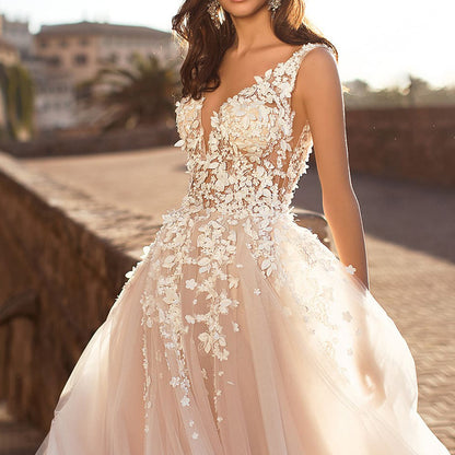 New summer new  women's clothing sexy lace dress sleeveless deep V-neck wedding embroidery, long dress