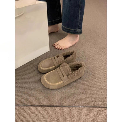 2025  Japanese velvet Birkenstocks women's popular winter new lazy one-pedal beanie shoes pregnant women flat-bottomed warm cotton shoes