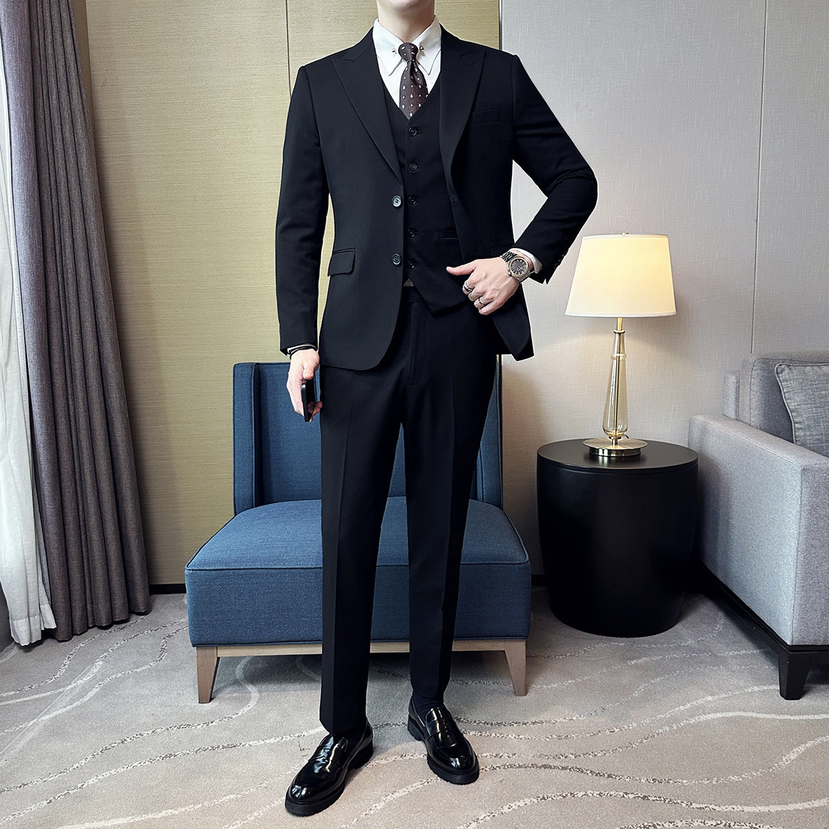 LOVECCR  British Style Double Breasted Suit Men's Suits Business Casual Formal Wear Groom Wedding Suit Suit Three-Piece Set