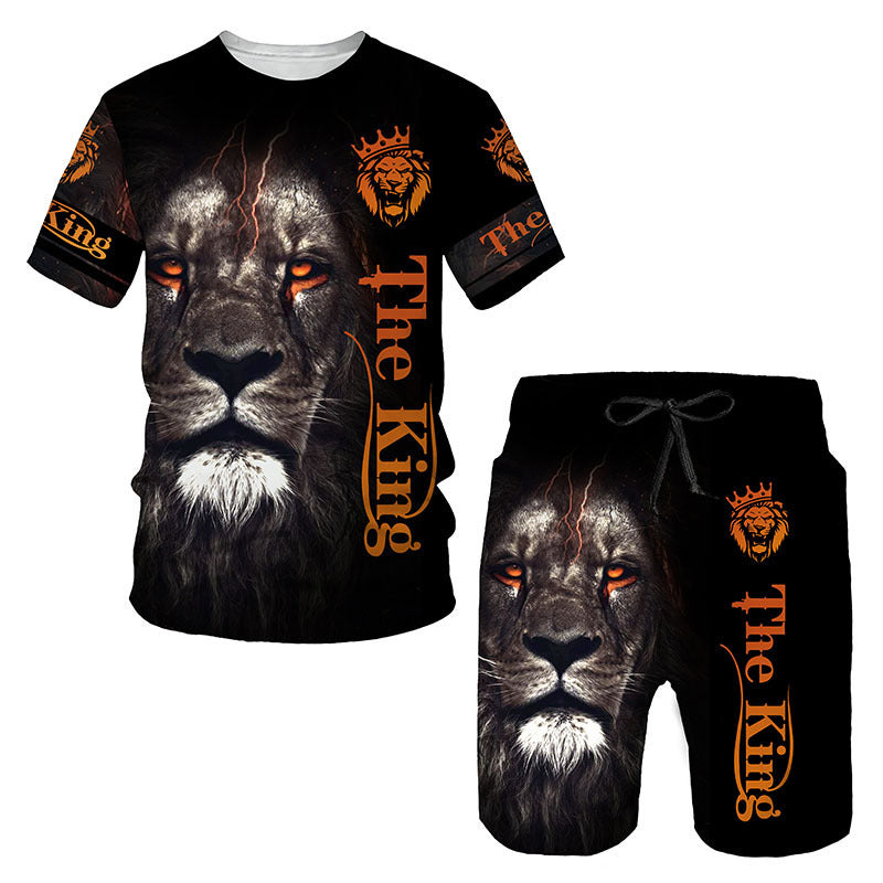 New  Cross Border Men's Suits 3D Digital Printing Animal Figure Short Sleeve Shorts Men's Beach Sports Pants