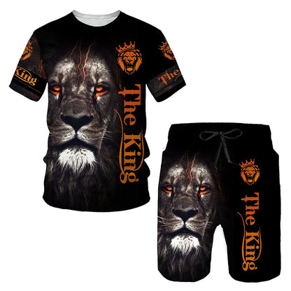 New  Cross Border Men's Suits 3D Digital Printing Animal Figure Short Sleeve Shorts Men's Beach Sports Pants