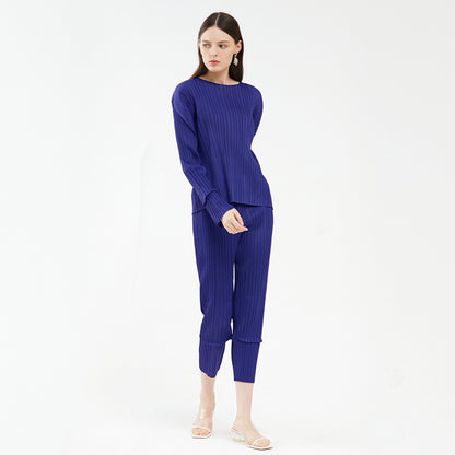 spring new women's clothing splicing casual suit long-sleeved top fashion versatile pants two-piece set women