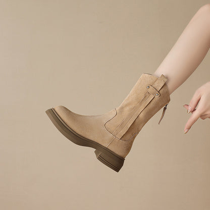2025  Great to wear~ Retro matte suede western cowboy boots women's platform knight short boots