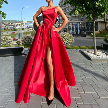 S8927  Cross-border Amoi  women's clothing one-shoulder tube top dress long dress sexy split-ended pendulum dress