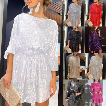 new independent station festival party fashion sequin bead color waist dress small dress dress