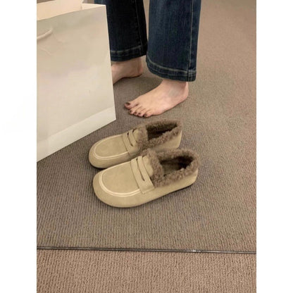 2025  Japanese velvet Birkenstocks women's popular winter new lazy one-pedal beanie shoes pregnant women flat-bottomed warm cotton shoes