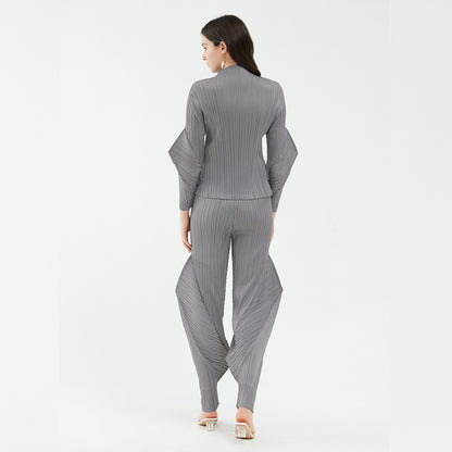 Spring Women's Temperament Premium Versatile Suit Solid Color Design Top Casual Pants Fashion Two-piece Set
