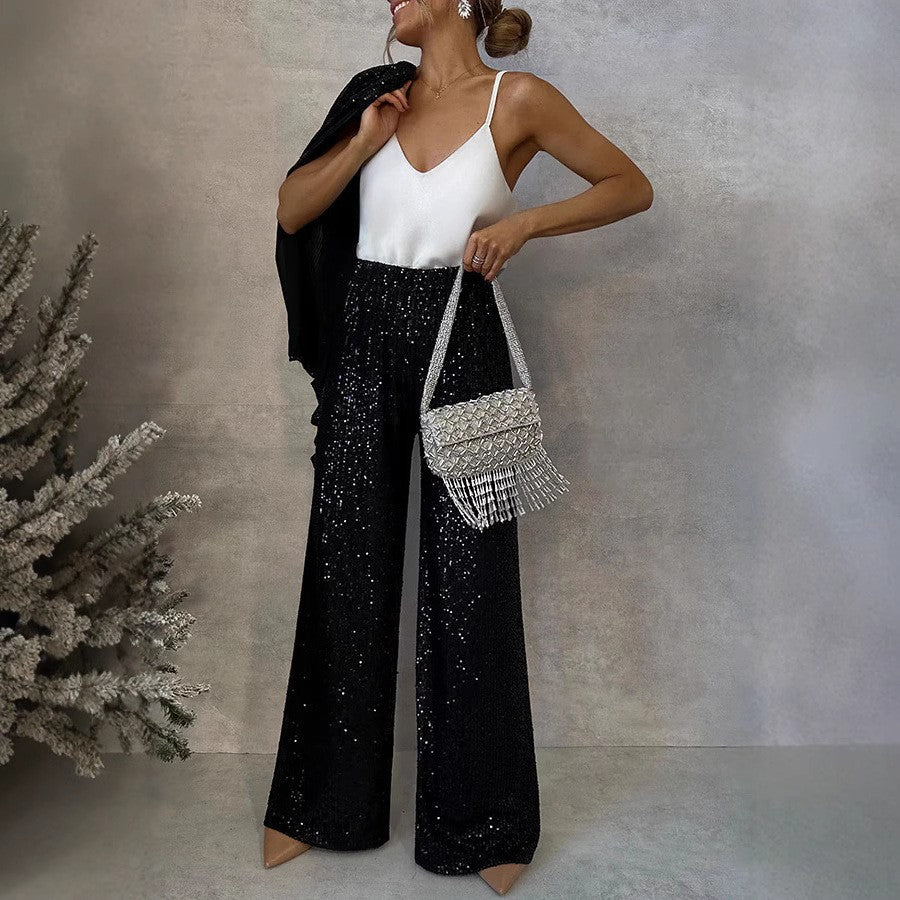 Spring 2025 new New 2025 three-color bead small suit high-waisted fashion casual pants two-piece set