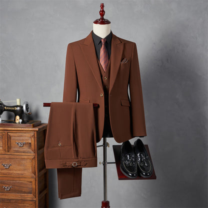 LOVECCR   Suit Suit Men's Three-Piece Suit Trendy Korean Slim Fit Business Casual Small Suit Coat Groom Wedding Suit