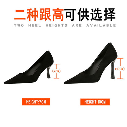 LOVECCR 2025 3767-A1  style fashionable simple and thin high heels wine glass heel high heel light mouth pointed suede women's single shoes