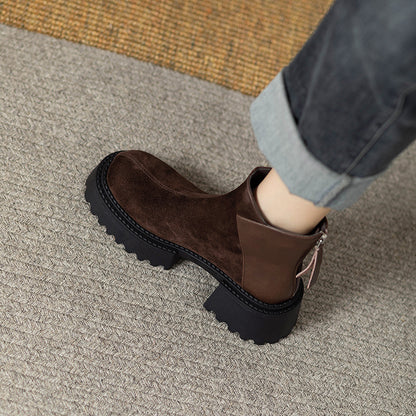 2025  Brown retro round head platform short boots popular autumn and winter new matte heightening versatile thick heel Martin boots women