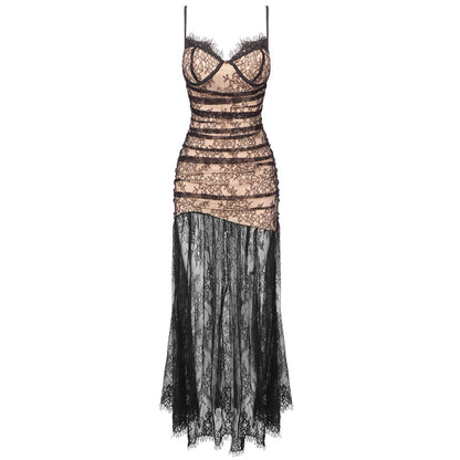 LOVECCR Preferred Popular trade 2025 new black shrunken lace suspender sleeveless long dress dress women's evening dress dress