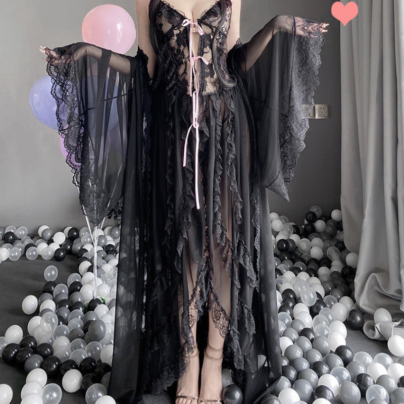 2025 court black lace see-through dress pajamas sexy emo underwear pajamas queen uniform temptation