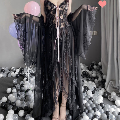 2025 court black lace see-through dress pajamas sexy emo underwear pajamas queen uniform temptation