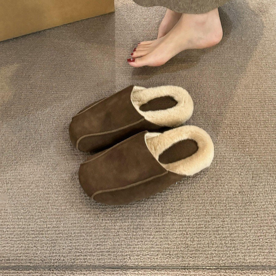 2025  Thick-soled Birkenstocks, women's autumn and winter velvet cotton shoes, Mori retro Muller shoes, one pedal, bag head drag