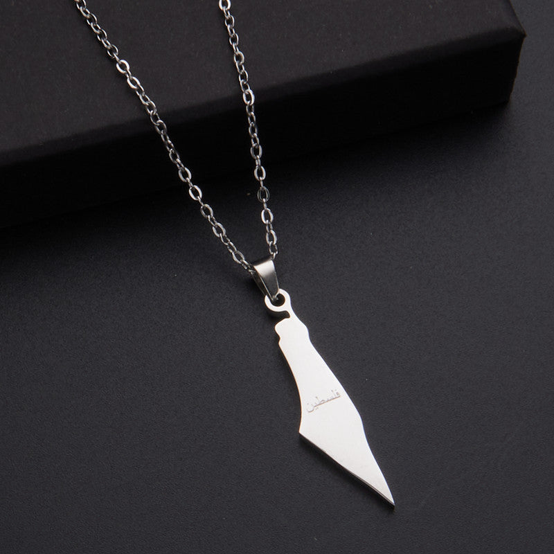 LOVECCR Hot Sale Cross-Border Dripping Oil Vintage Palestine Map Pendant Necklace Stainless Steel Fashion Personalized Pendant