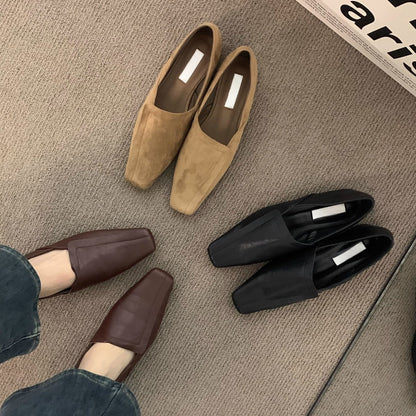 2025  Retro Muller square head niche single shoes women's shoes spring and autumn with skirt  with skirt suede low heel loafers