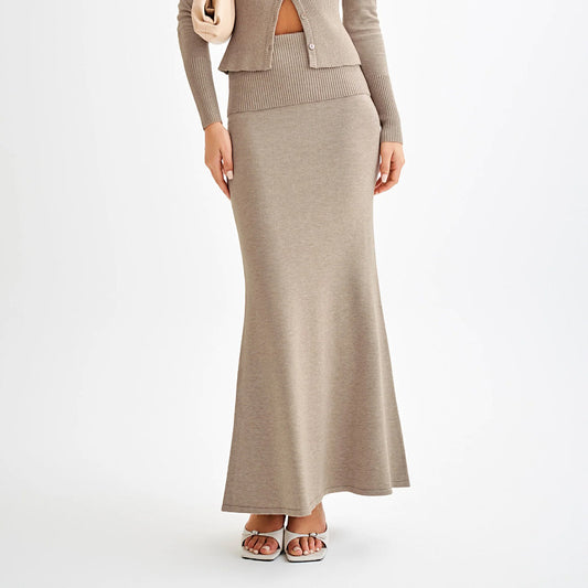 new temperament commuter high-end knitted skirt solid color long fashion waist skirt women