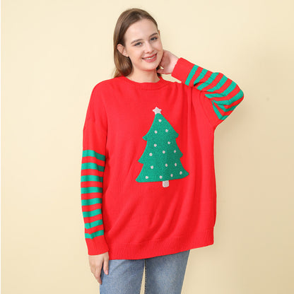 New  Christmas tree knitted top women's clothing autumn and winter pullover round neck loose lazy wind sweater women