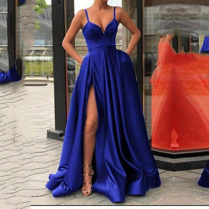 2025 new New spring   dress, thin solid color suspender trailing banquet satin dress