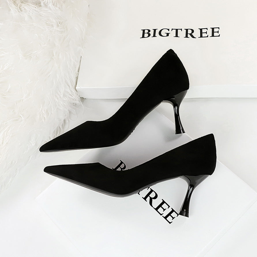 LOVECCR 2025 3767-A1  style fashionable simple and thin high heels wine glass heel high heel light mouth pointed suede women's single shoes