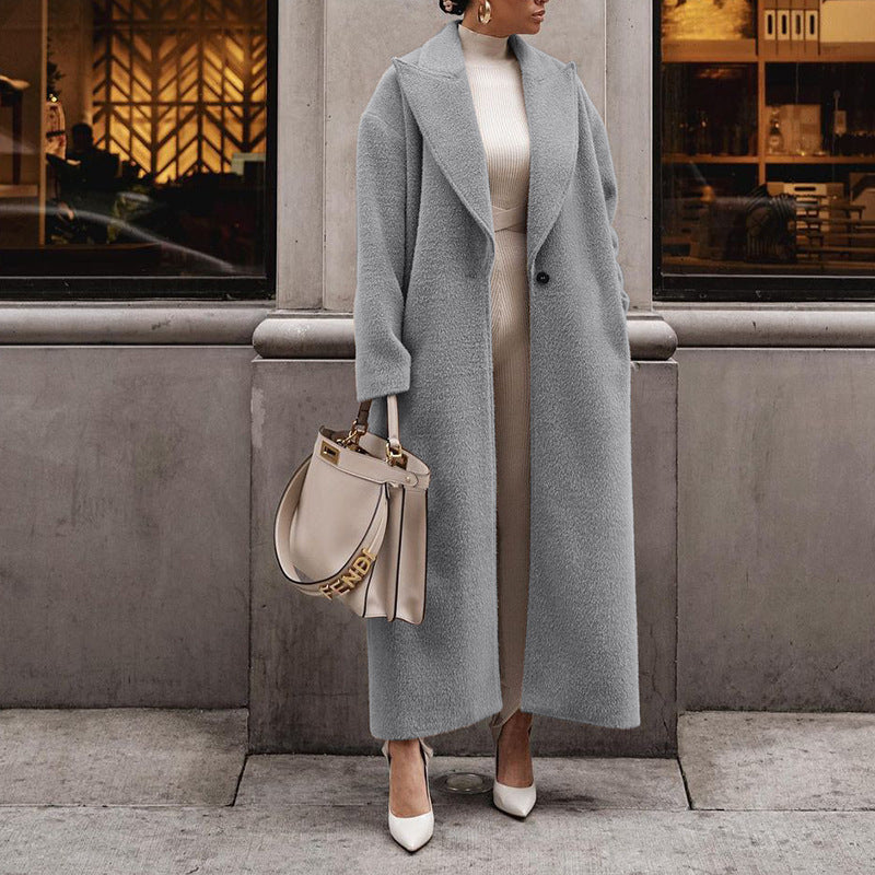 Cross-border Popular, , autumn and winter Popular trade fashionable direct sales warm jacket long sleeve lapel women's plush top women's coat