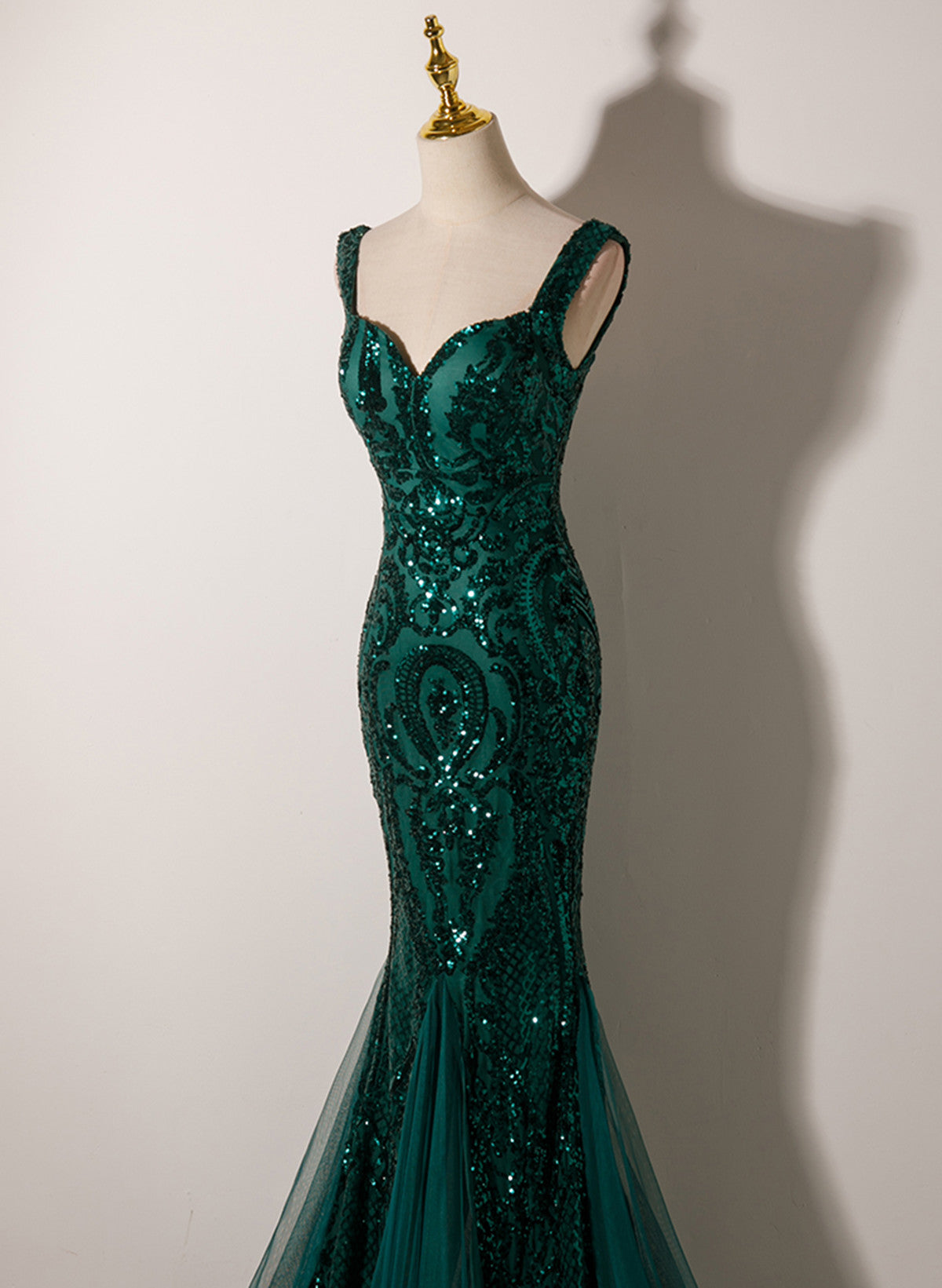 LOVECCRGreen Mermaid Long Straps Sequins Long Prom Dress, Green Mermaid Evening Dress