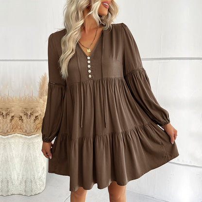 LOVECCR New  Hot New 2025 Women's Clothing Long Sleeve Green Autumn and Winter Solid Color Hot Dress