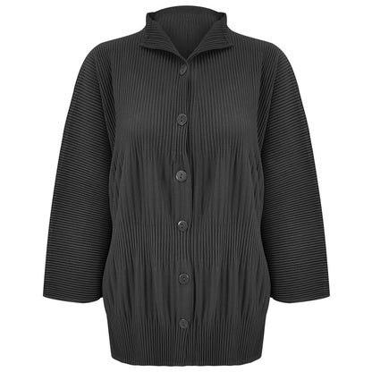 spring new thickened single-breasted shirt women's solid color pleated loose casual style with long-sleeved top