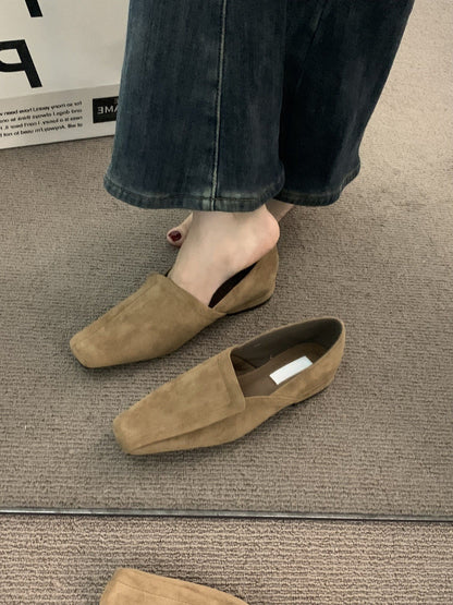 2025  Retro Muller square head niche single shoes women's shoes spring and autumn with skirt  with skirt suede low heel loafers