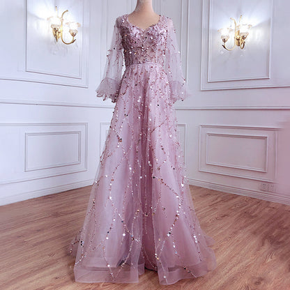 2025 New new gold heavy industry beads luxury evening dress sexy celebrity aura queen long dress SC7109
