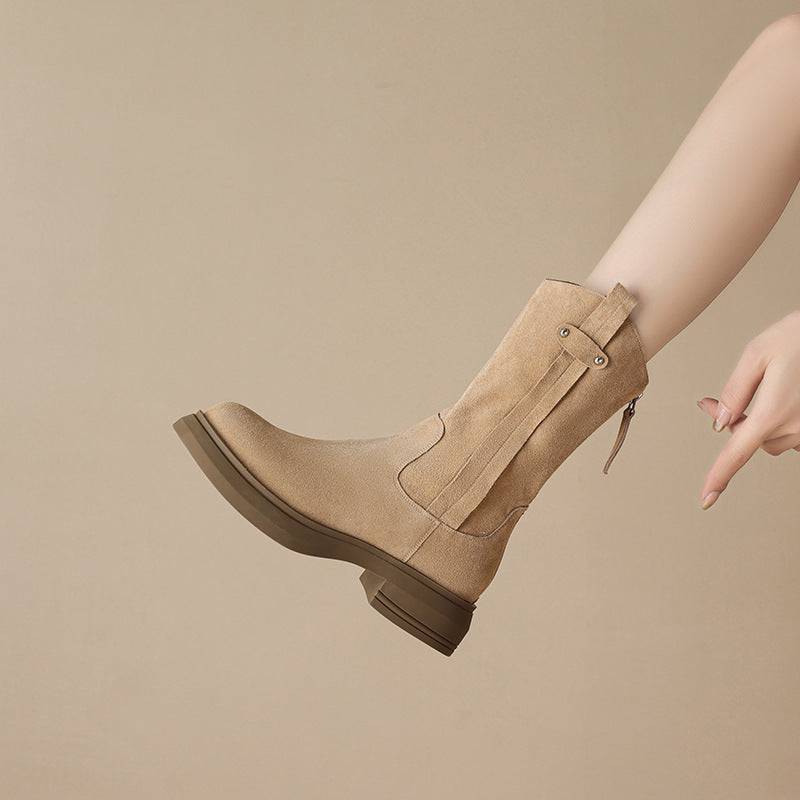 2025  Great to wear~ Retro matte suede western cowboy boots women's platform knight short boots