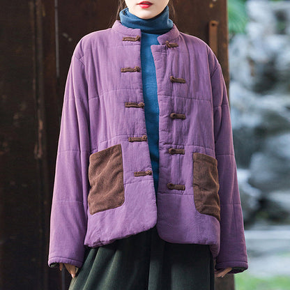 Padded and thickened padded jacket for women popular winter loose Tang suit buckle ethnic style cotton-padded clothing Zen tea clothing retro cotton-padded clothing