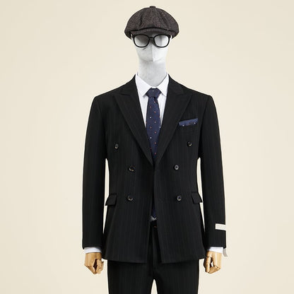 LOVECCR   Mr. DT Striped Double Breasted Suit Suit Men's Light Luxury Formal Wear Retro British Style Suit Groom Wedding Suit