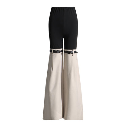 2025 Micro-flared trousers  spring and summer new high-waisted and thin design belt splicing solid color slim-fitting versatile pants