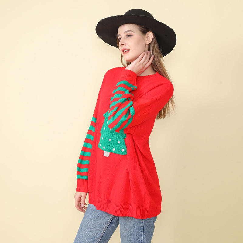 New  Christmas tree knitted top women's clothing autumn and winter pullover round neck loose lazy wind sweater women