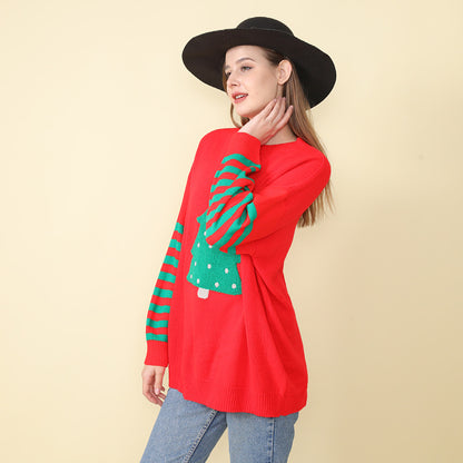 New  Christmas tree knitted top women's clothing autumn and winter pullover round neck loose lazy wind sweater women