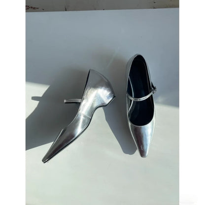 2025 Viral trends  inner height increase 2025 Mary Jane women's shoes patent leather commuter pointed thick heel high heel shallow mouth single shoes