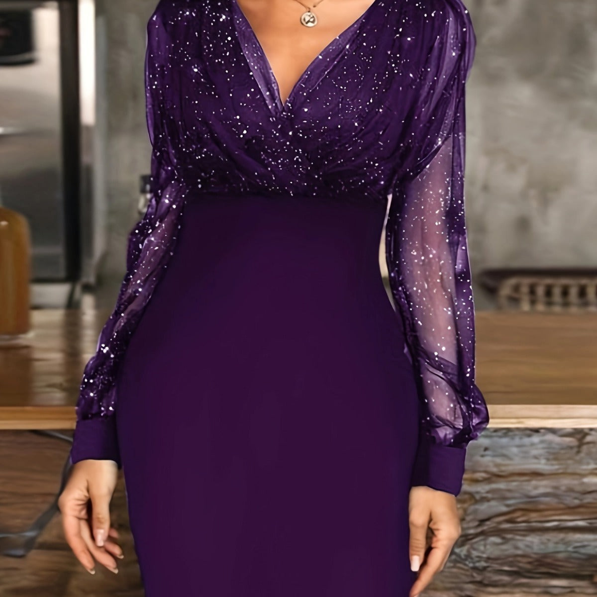 LOVERCCR  Cross-Border European and American Women's Clothing New Mesh Stitching Sexy Elegant Retro V-neck Party Club Dress Dress