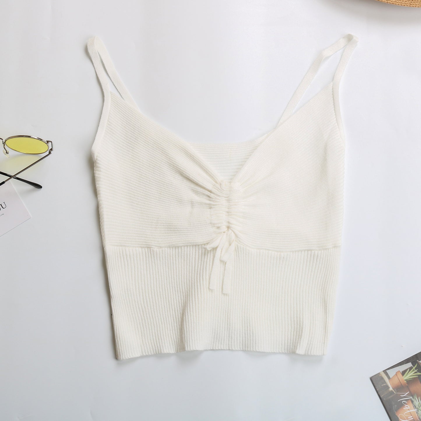 LOVECCR  sexy pleated small suspenders,  2025 V-neck slim-fit top, short corset-type knitted vest for women