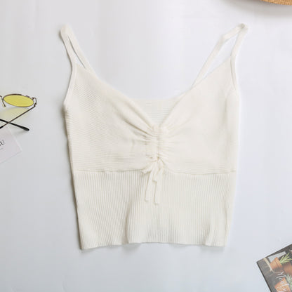 LOVECCR  sexy pleated small suspenders,  2025 V-neck slim-fit top, short corset-type knitted vest for women