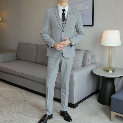 LOVECCR   Formal Wear Gray Two Buckle Suit Suit Men's Three-Piece Suit Men's Business Casual Suit Korean-Style Slim Fit Groom Dress