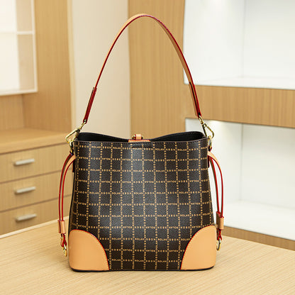 2025 New  retro fashion women's bag popular new portable printed bucket women's bag large capacity shoulder messenger bag