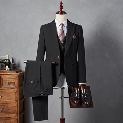 LOVECCR   Suit Suit Men's Three-Piece Suit Trendy Korean Slim Fit Business Casual Small Suit Coat Groom Wedding Suit