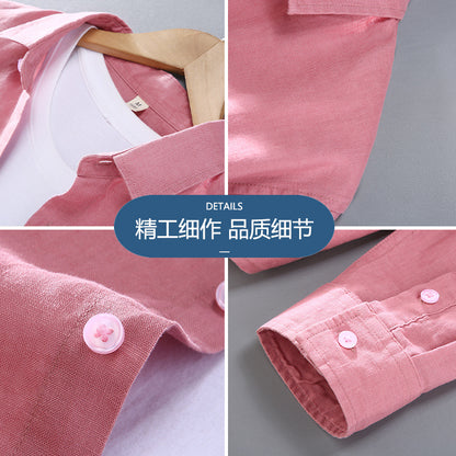 9605 High-Grade Pure Linen Men's Shirt Spring and Summer Casual Polo Collar Shirt plus Size Loose All-Matching Clothes Tide