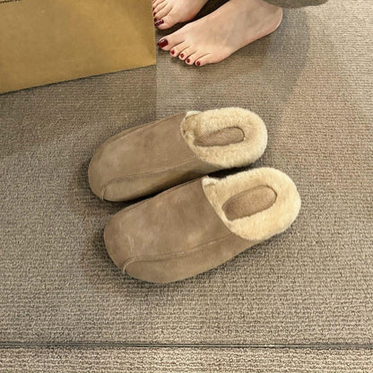 2025  Thick-soled Birkenstocks, women's autumn and winter velvet cotton shoes, Mori retro Muller shoes, one pedal, bag head drag
