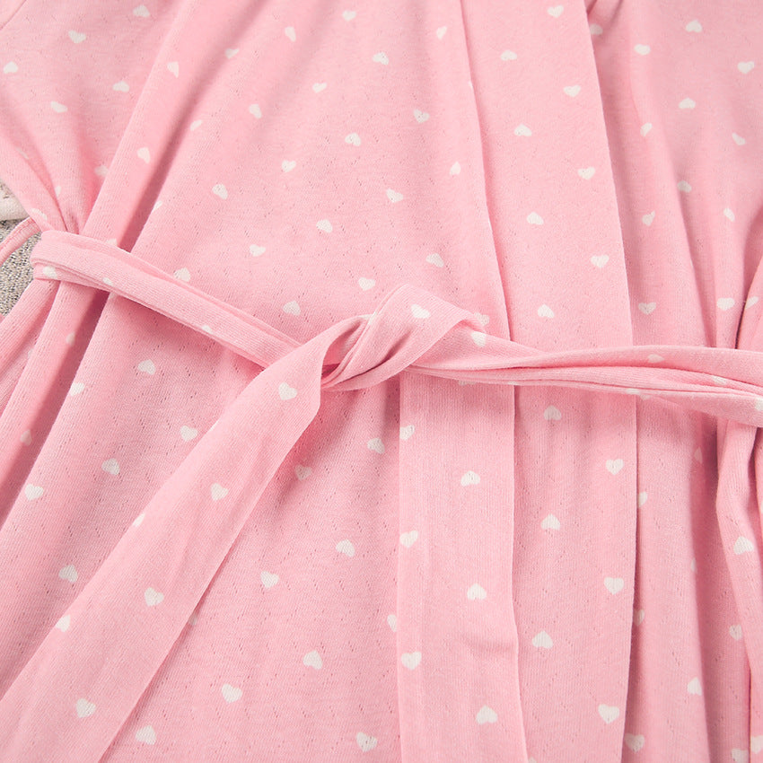 LOVECCR 2025 long-sleeved ruffle edge nightgown winter warm pink love print loungewear hot-selling knitted women's pajamas