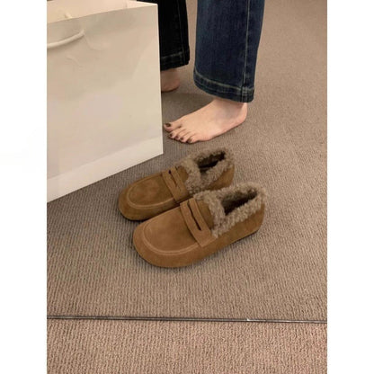 2025  Japanese velvet Birkenstocks women's popular winter new lazy one-pedal beanie shoes pregnant women flat-bottomed warm cotton shoes